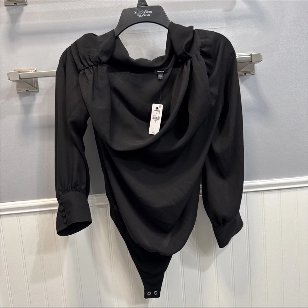 Express Black Draped Cowl Neck Bodysuit